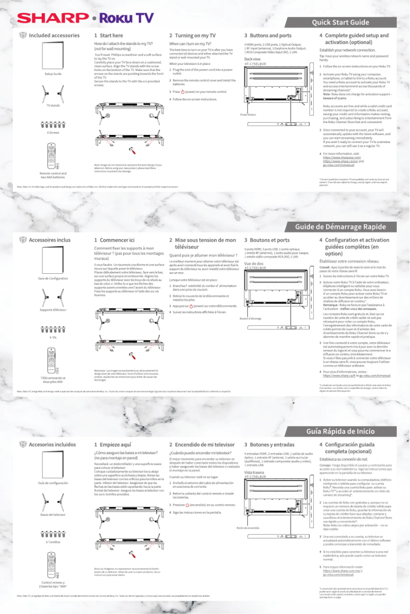 Page 1 de la notice Guide de démarrage rapide Sharp 4T-C75EL8UR