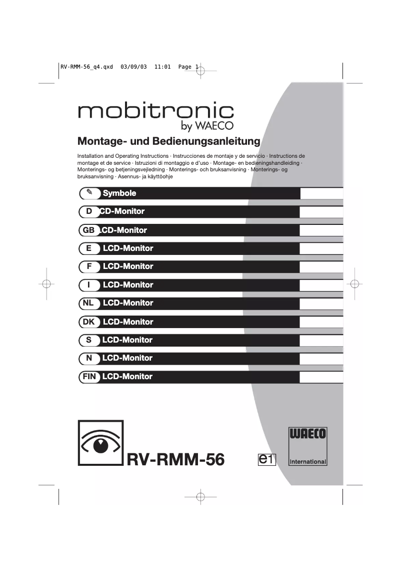Page n°1 - Manuel utilisateur Waeco Mobitronic RV-RMM-56