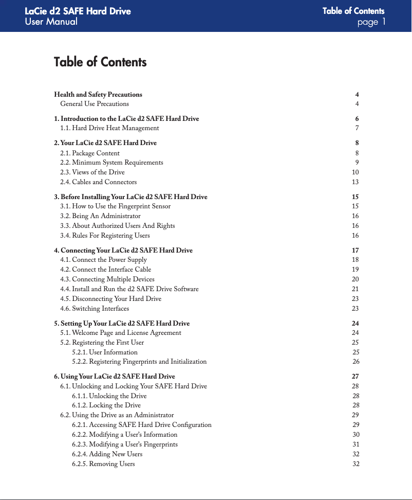 Image de la première page du manuel de l'appareil d2 Safe