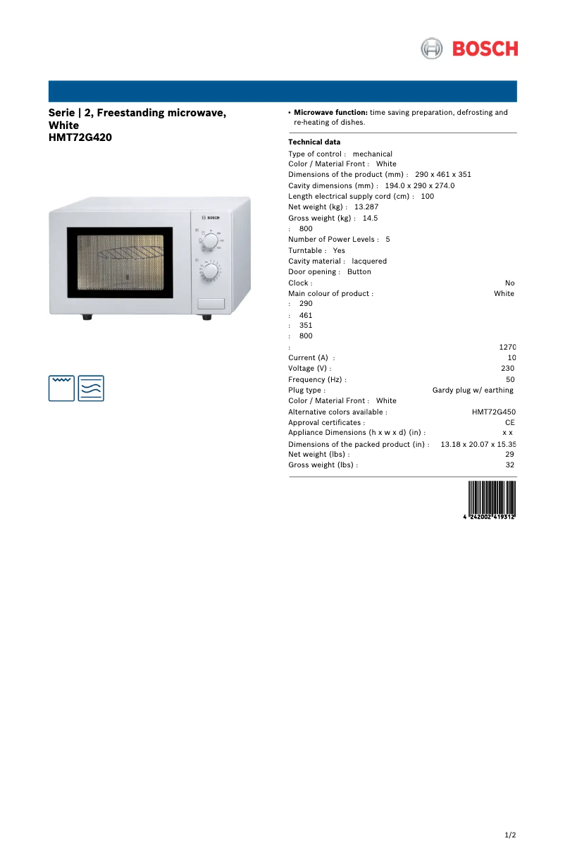 Image de la première page du manuel de l'appareil HMT72G420