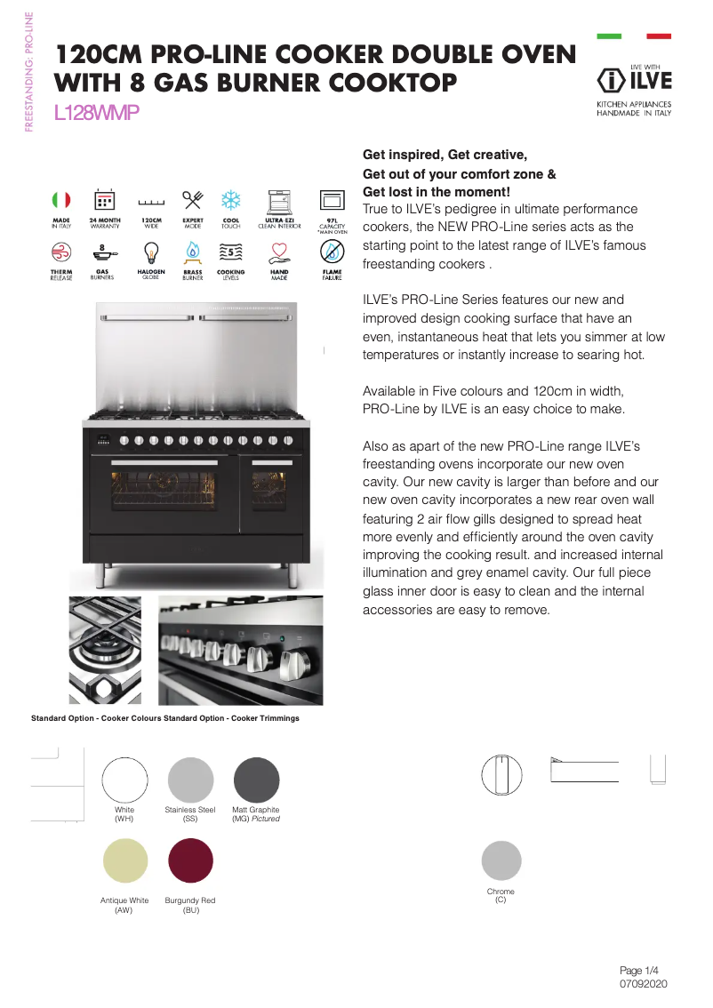 Page n°1 - Fiche technique Ilve L128WMPAW