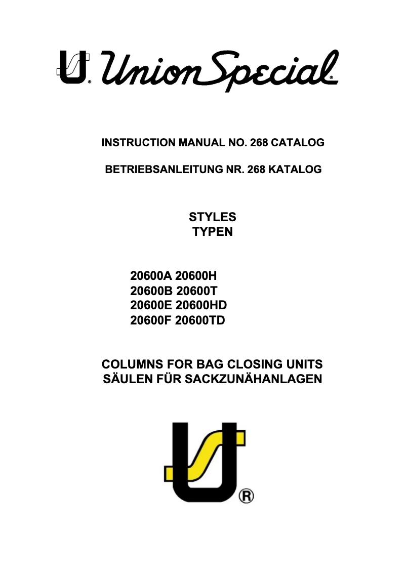 Page n°1 - Manuel utilisateur Union Special 20600H