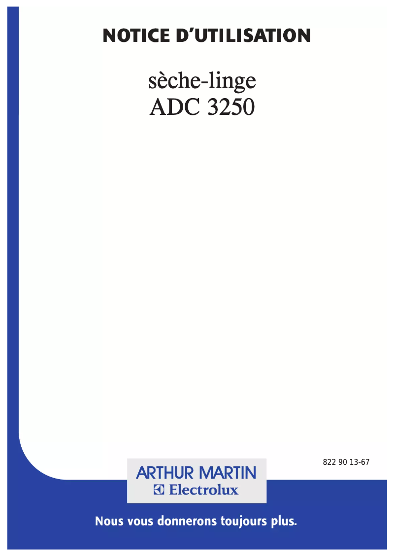 Page 1 de la notice Manuel utilisateur Arthur Martin-Electrolux ADC 3250