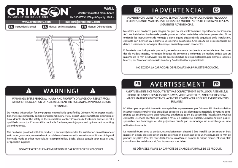 Page 1 de la notice Manuel utilisateur Crimson WMLU