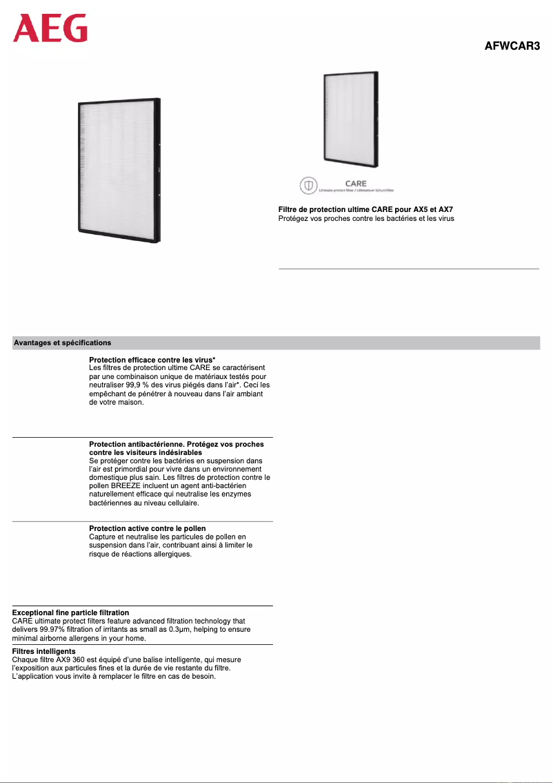 Page 1 de la notice Manuel utilisateur AEG AFWCAR3