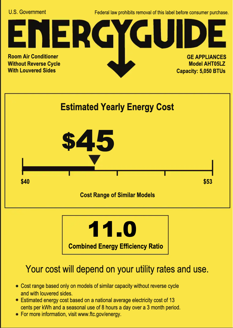 Page n°1 - Label énergétique GE AHT05LZ
