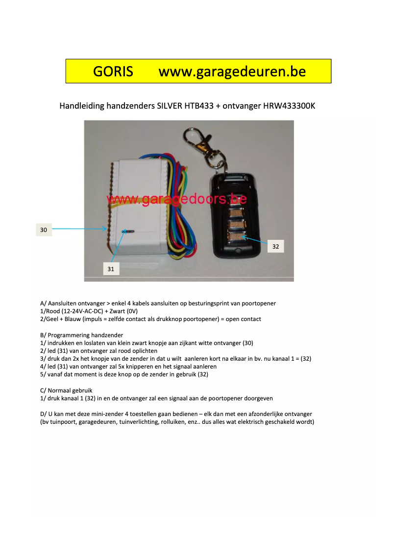Page n°1 - Manuel utilisateur Goris HTB433