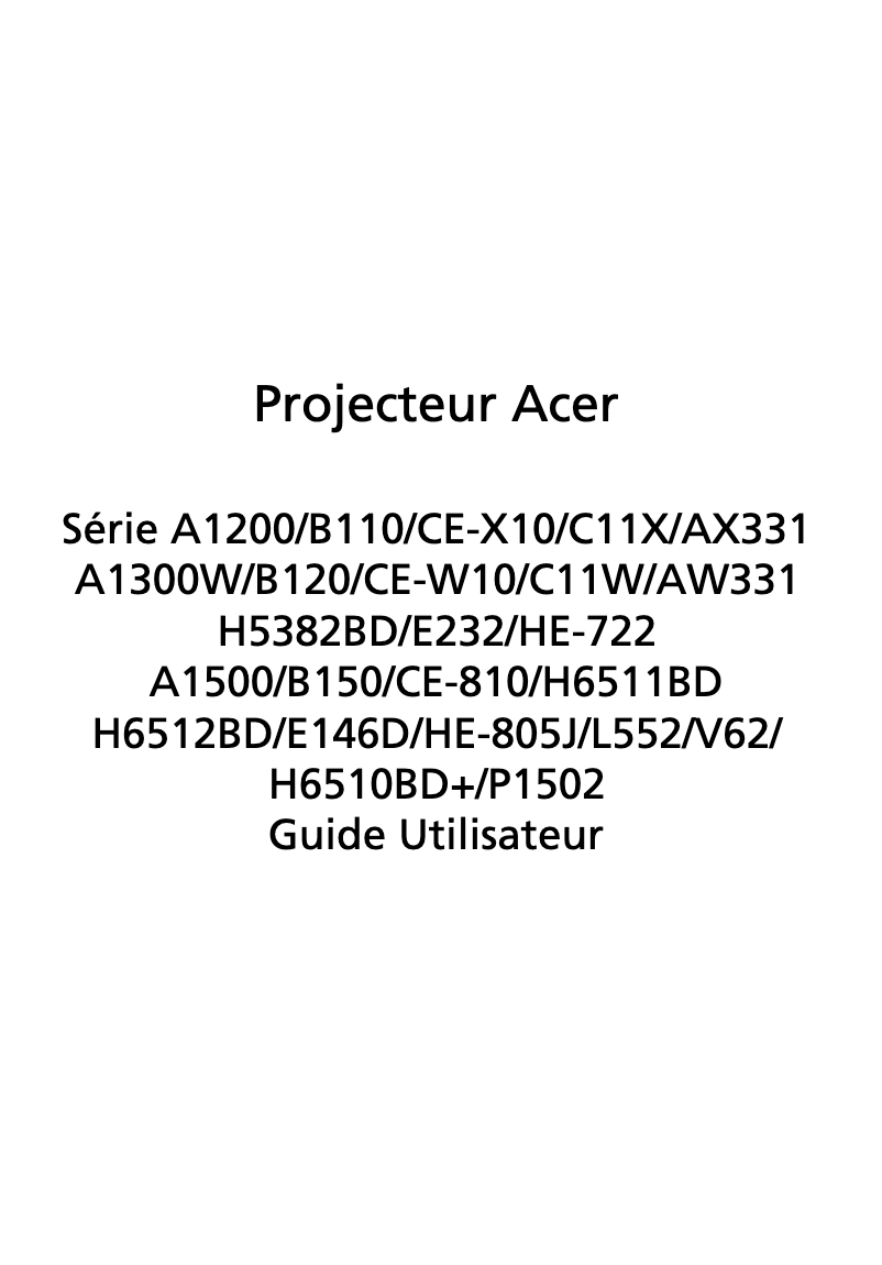 Page 1 de la notice Manuel utilisateur Acer H5382BD