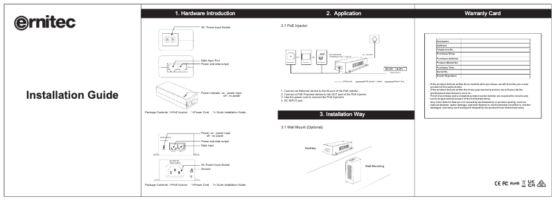 Page 1 de la notice Manuel utilisateur Ernitec ELECTRA-P2-60W-1