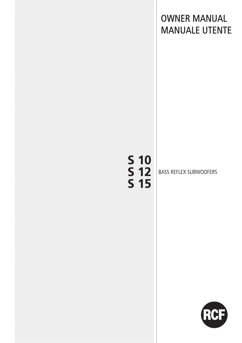 Page 1 de la notice Manuel utilisateur RCF S 15