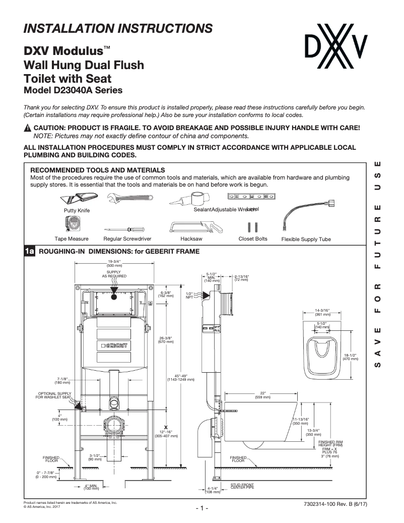 Image de la première page du manuel de l'appareil DXV Modulus D23040A000