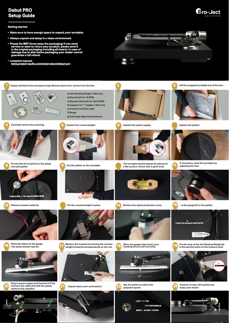 Página 1 del manual Guía de inicio rápido Pro-Ject Debut PRO