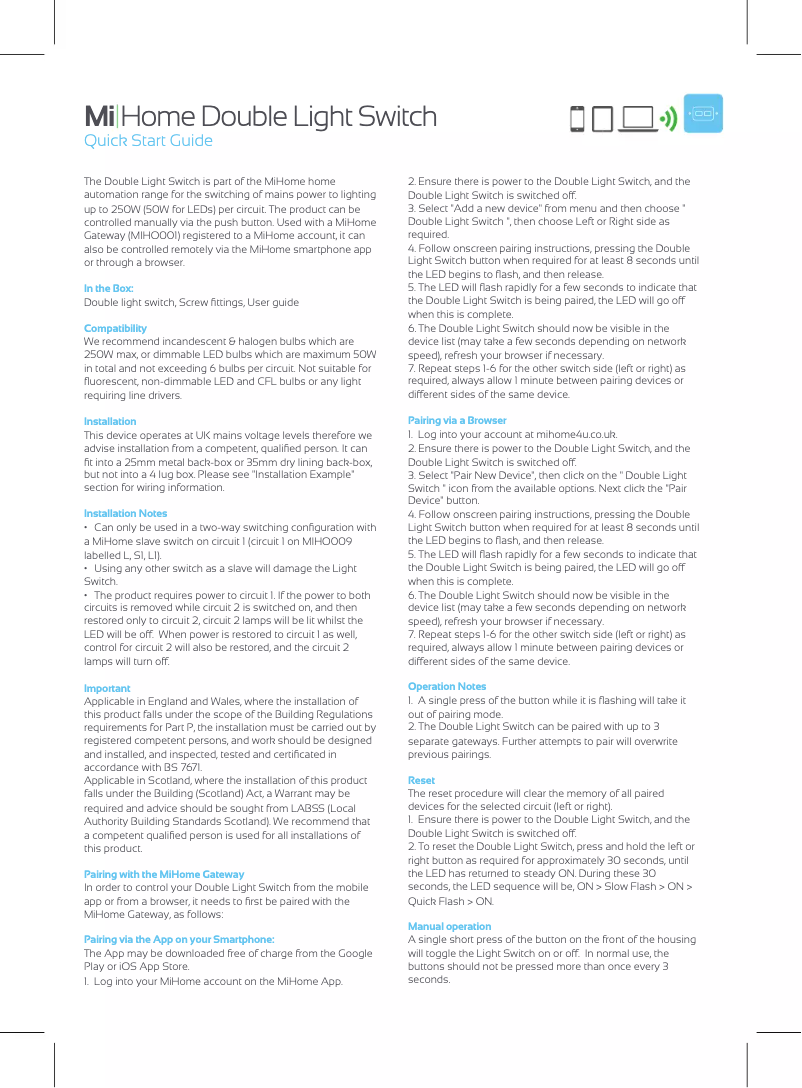 Page 1 de la notice Manuel utilisateur EnerGenie Mi Home Double Light Switch