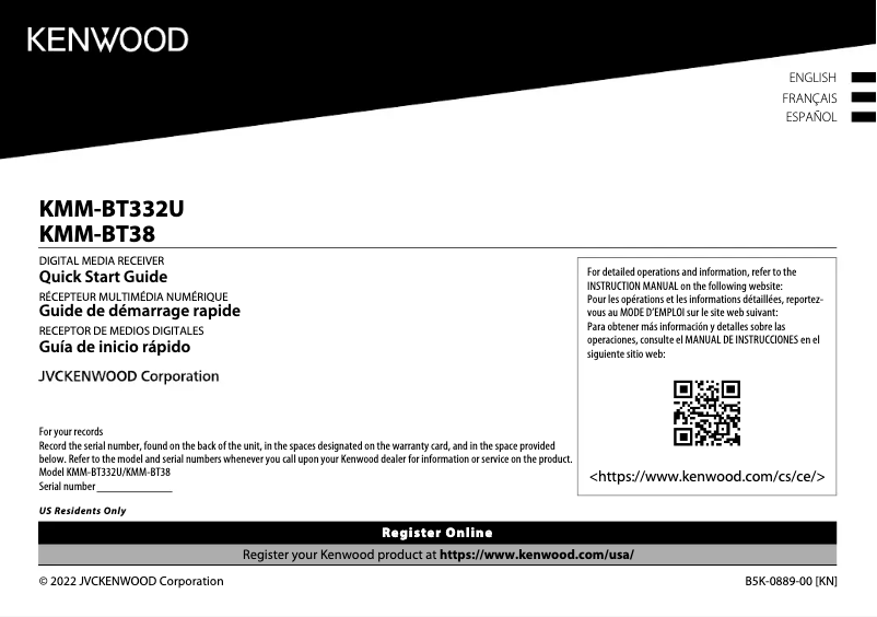 Página 1 del manual Guía de inicio rápido Kenwood KMM-BT38