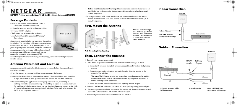 Page 1 de la notice Guide d'installation Netgear ANT224
