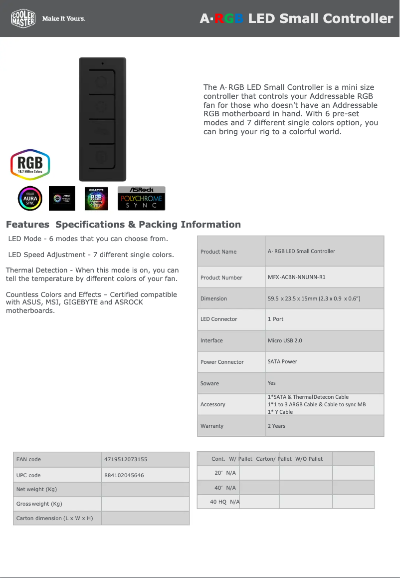Image de la première page du manuel de l'appareil A-RGB LED Small Controller