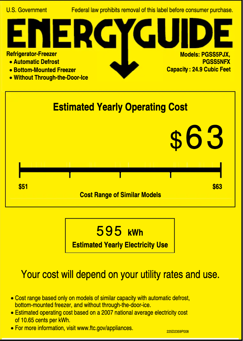 Page 1 de la notice Label énergétique GE Profile PGSS5PJXSS