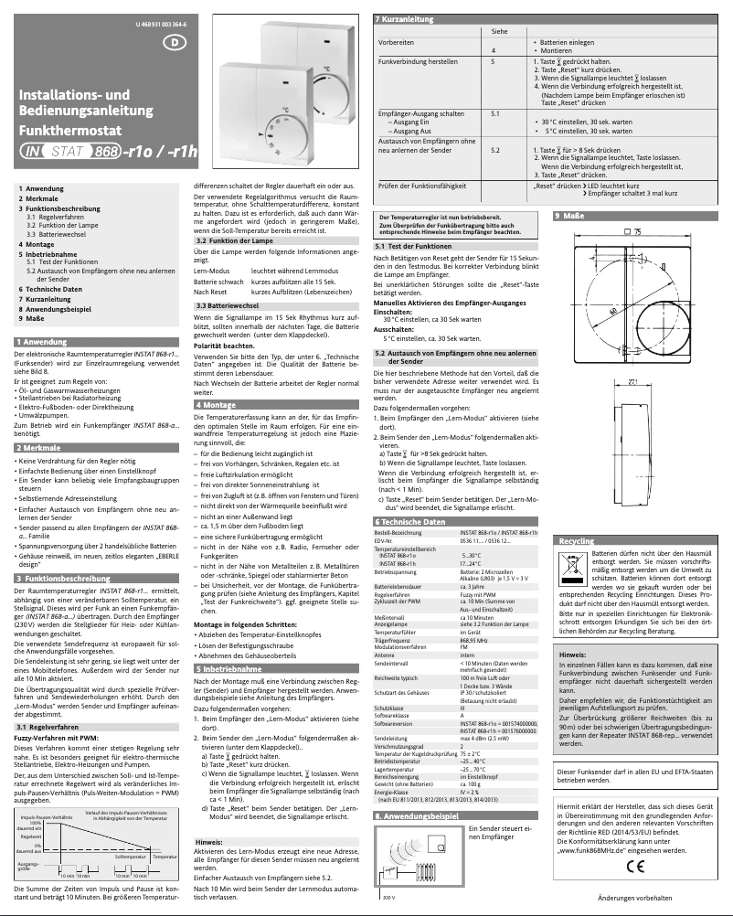Page n°1 - Manuel utilisateur Eberle INSTAT 868-r1h