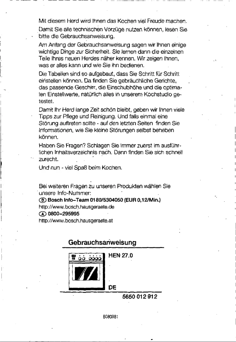 Page 1 de la notice Manuel utilisateur Bosch HEN2720