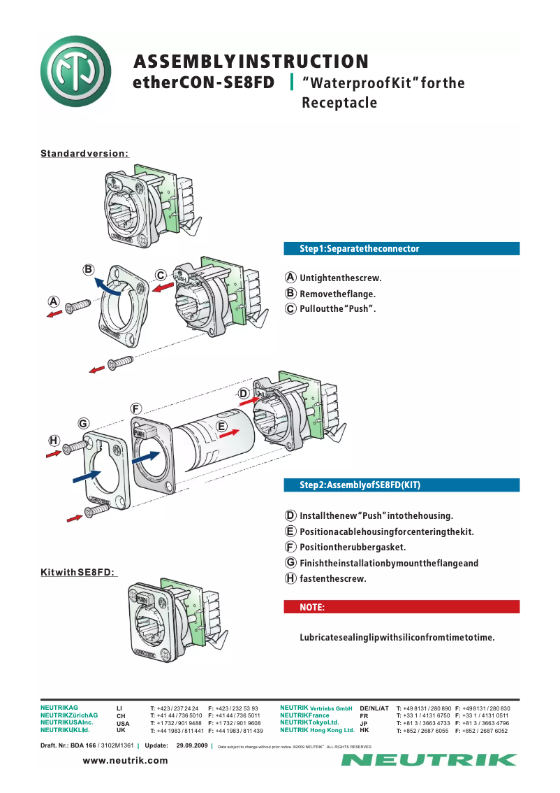 Page 1 de la notice Manuel utilisateur Neutrik SE8FD