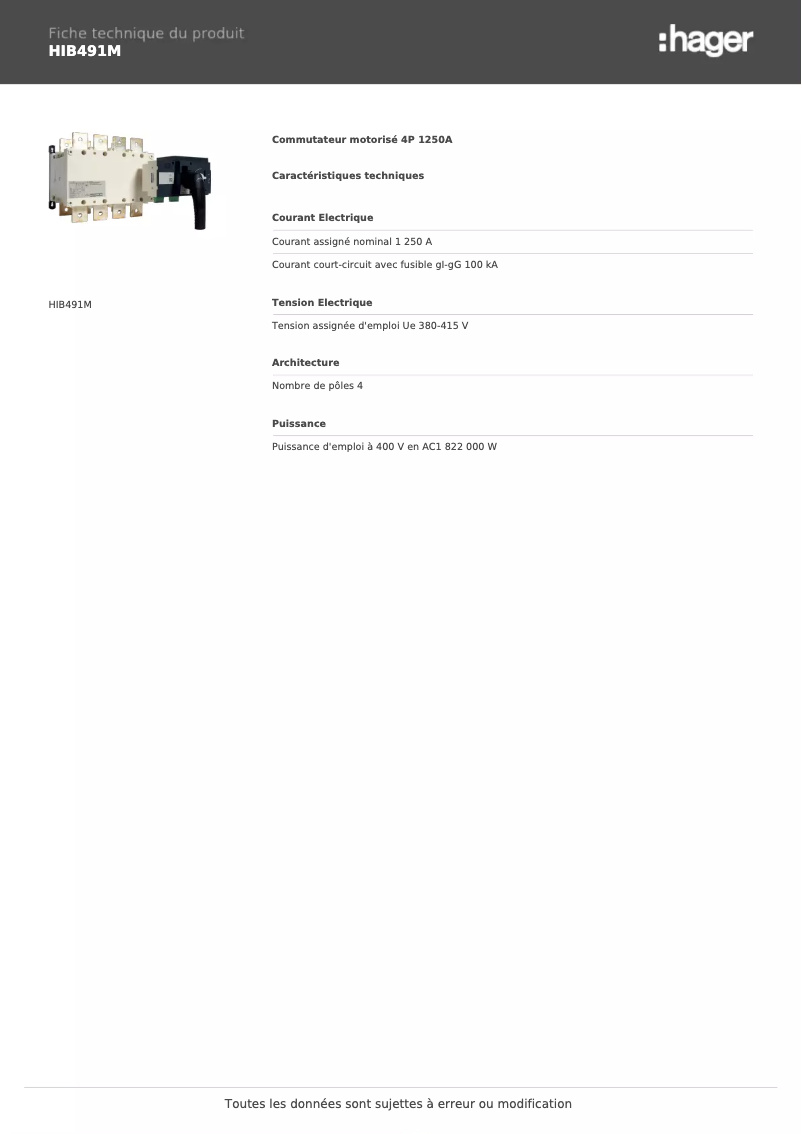 Image de la première page du manuel de l'appareil HIB491M