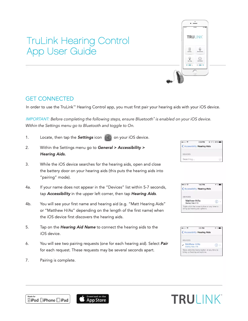 Page 1 de la notice Manuel utilisateur Starkey TruLink Hearing Control App