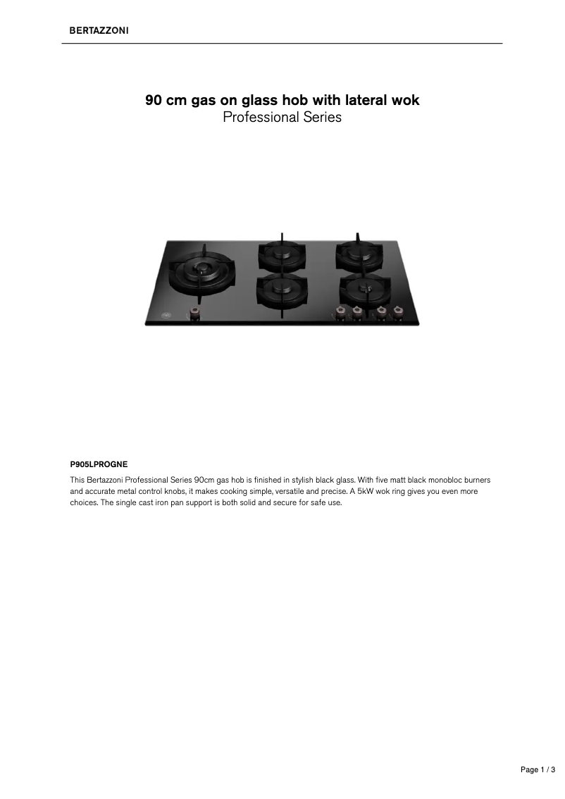 Page 1 de la notice Fiche technique Bertazzoni P905LPROGNE