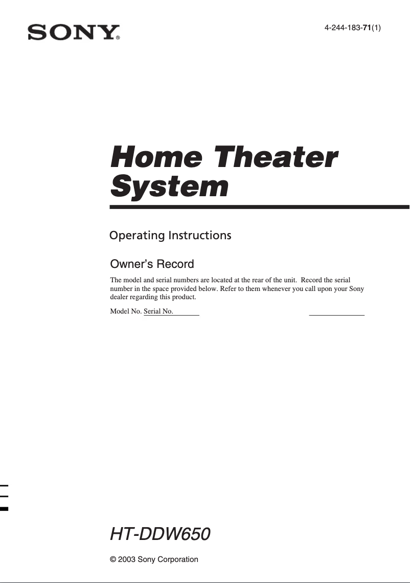 Imagen de la primera página del manual del dispositivo HT-V1000DP