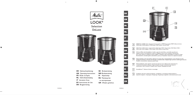 Page 1 de la notice Manuel utilisateur Melitta Look Selection DeLuxe