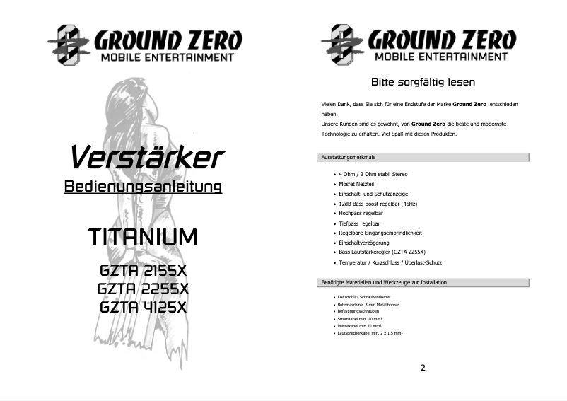 Page 1 de la notice Manuel utilisateur Ground Zero GZTA 2255X