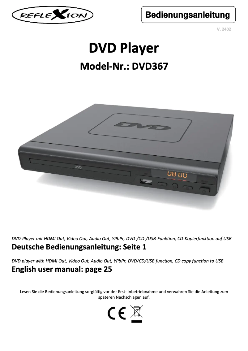 Page n°1 - Manuel utilisateur Reflexion DVD367