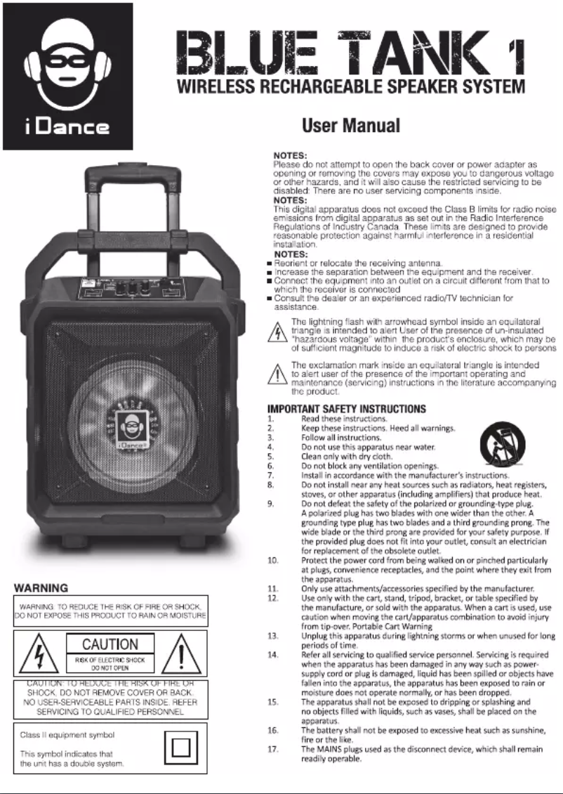 Page 1 de la notice Manuel utilisateur iDance BT-1