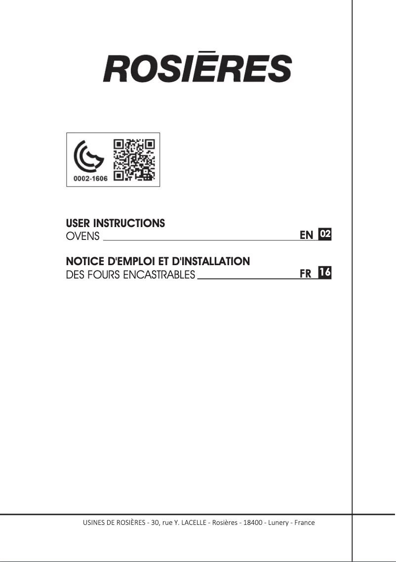 Page 1 de la notice Manuel utilisateur Rosieres RFZP797IN WIFI