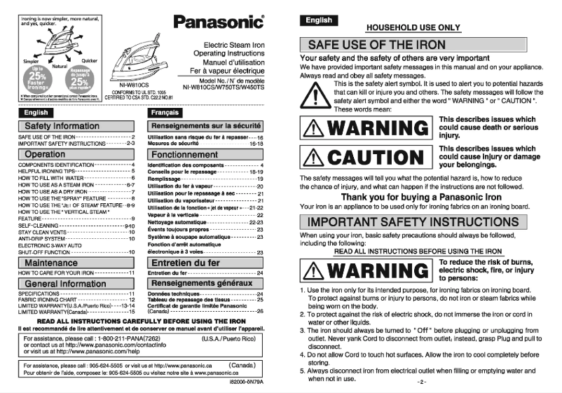 Página 1 del manual Manual de usuario Panasonic NI-W810