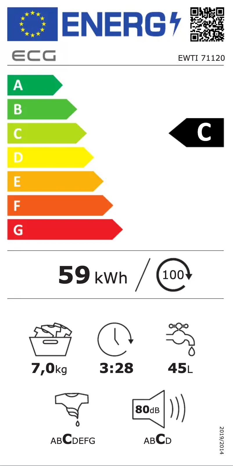 Page 1 de la notice Label énergétique ECG EWTI 71120