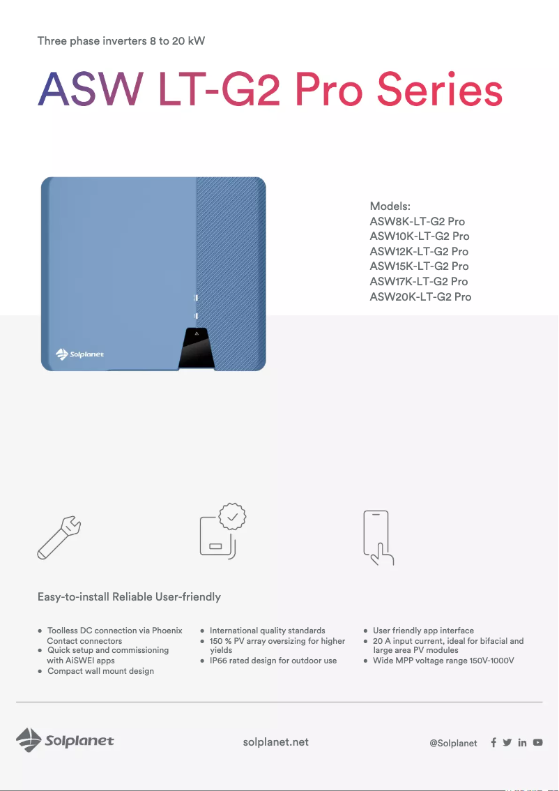 Page n°1 - Fiche technique Solplanet ASW13K-LT-G2-Pro