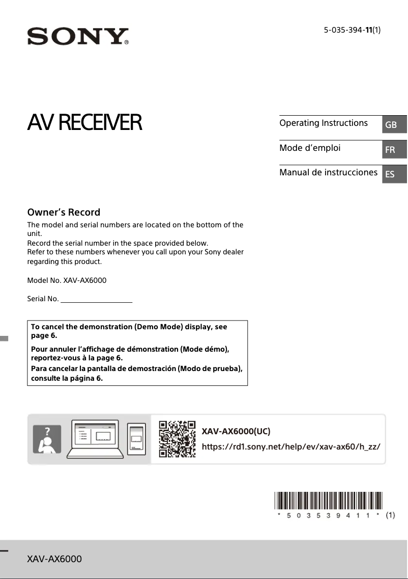 Image de la première page du manuel de l'appareil XAV-AX6000