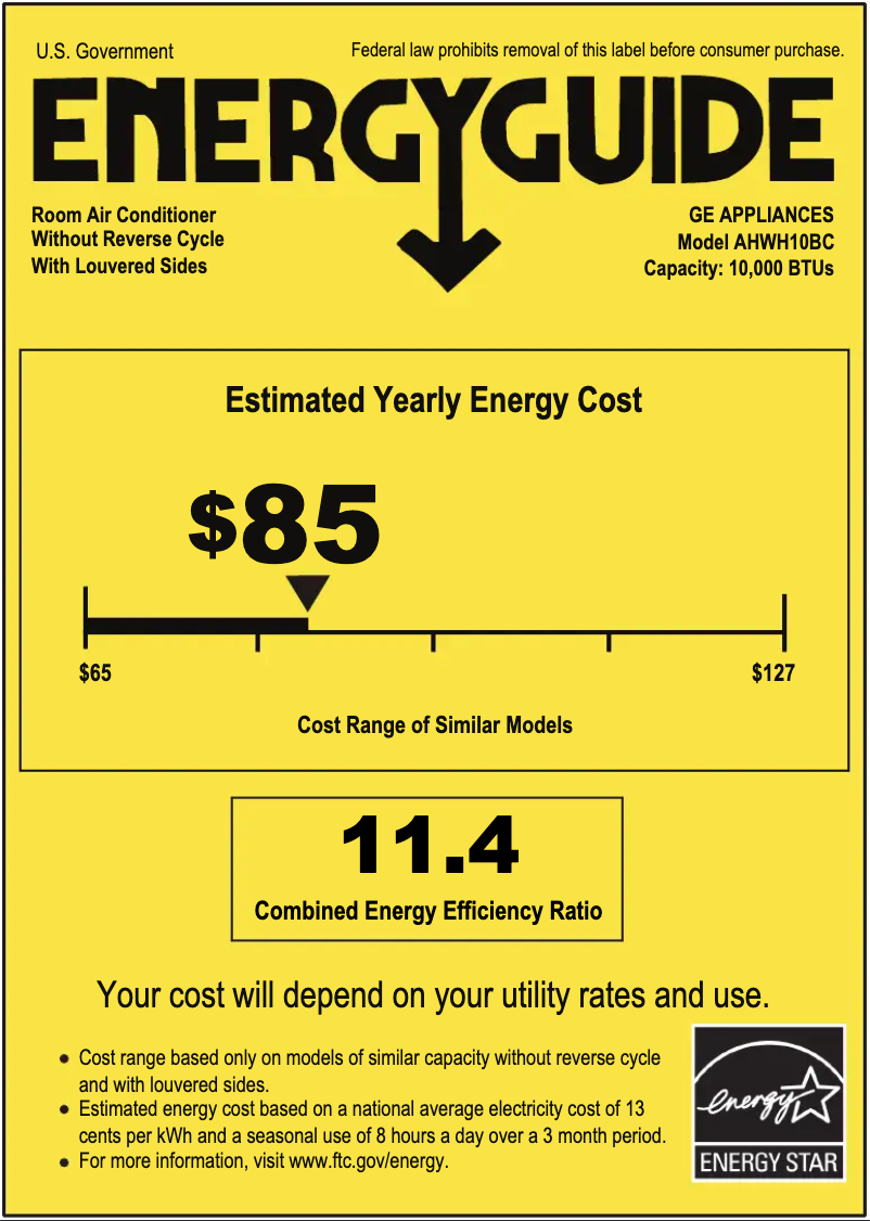 Page n°1 - Label énergétique GE AHWH10BC