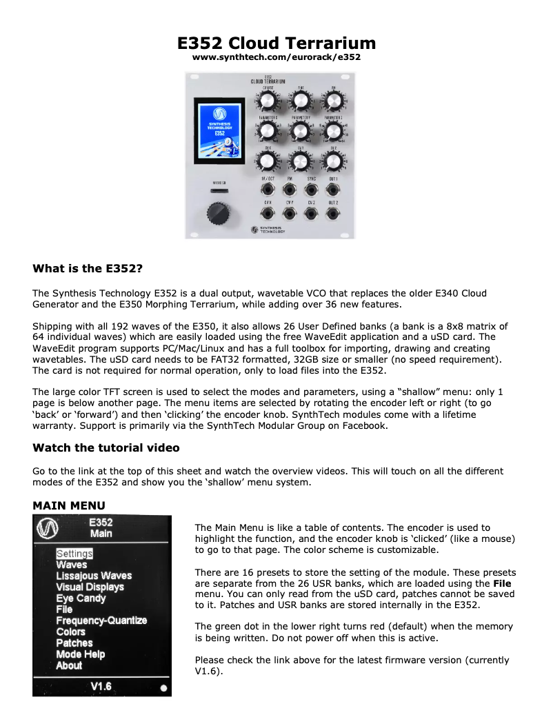 Image de la première page du manuel de l'appareil E352 Cloud Terrarium