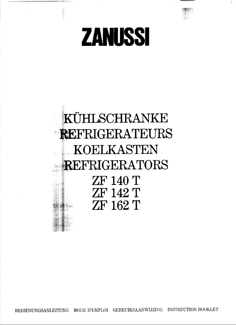 Page 1 de la notice Manuel utilisateur Zanussi ZF162T