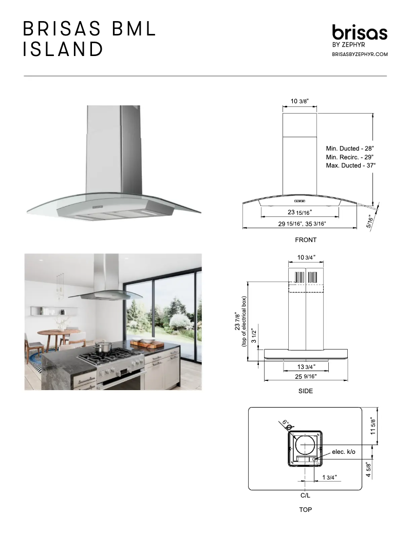 Page 1 de la notice Fiche technique Zephyr Brisas BML-E36BG