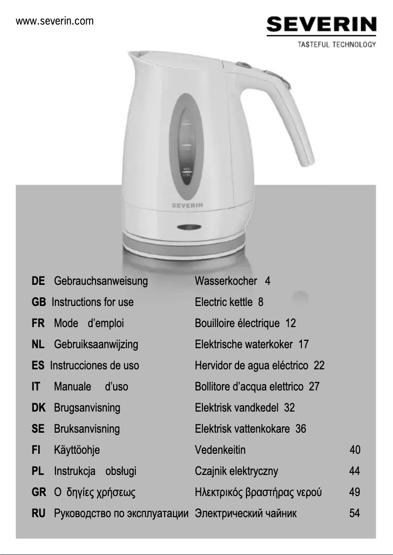 Page 1 de la notice Manuel utilisateur Severin WK 3374