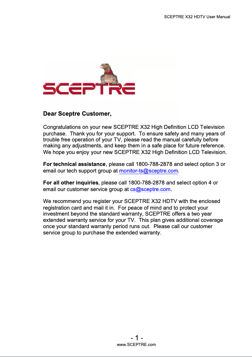 Page n°1 - Manuel utilisateur Sceptre X32BV-FullHD