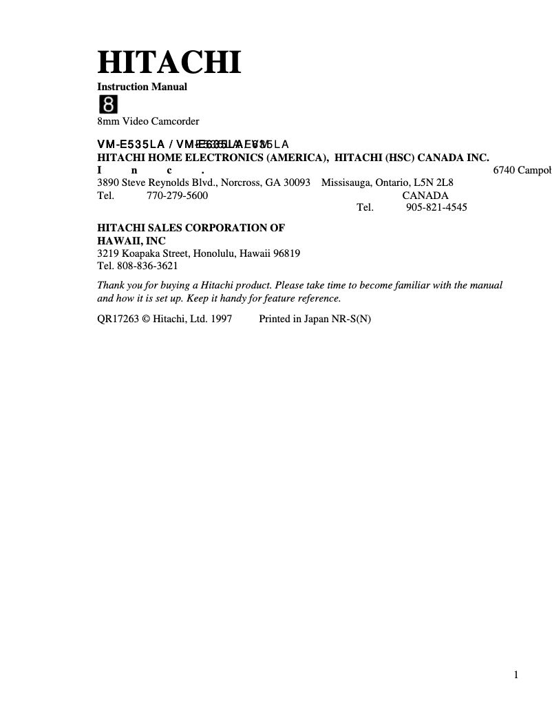 Image de la première page du manuel de l'appareil VM-E635LA