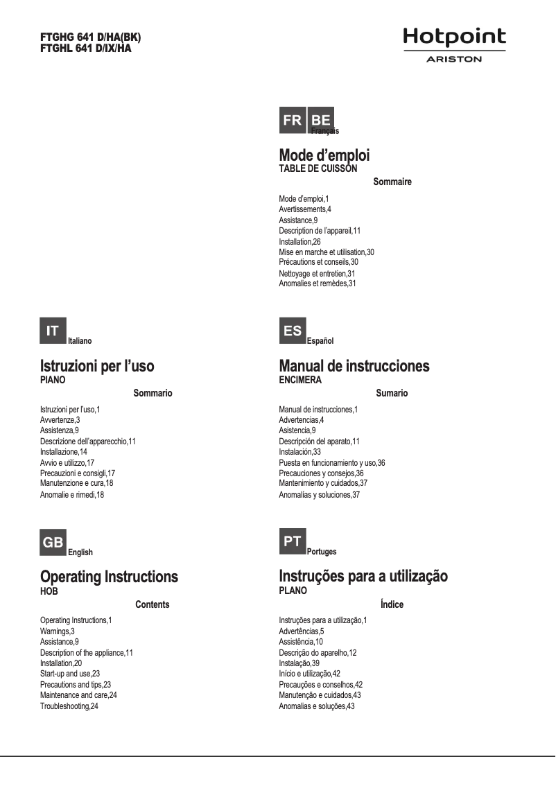 Page n°1 - Manuel utilisateur Hotpoint Ariston FTGHG 641 D/HA(BK)