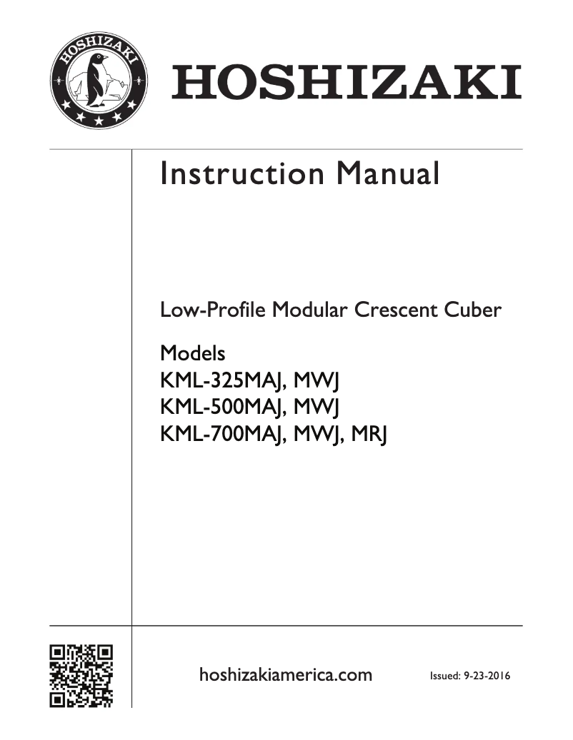 Page 1 de la notice Manuel utilisateur Hoshizaki KML-700MWJ