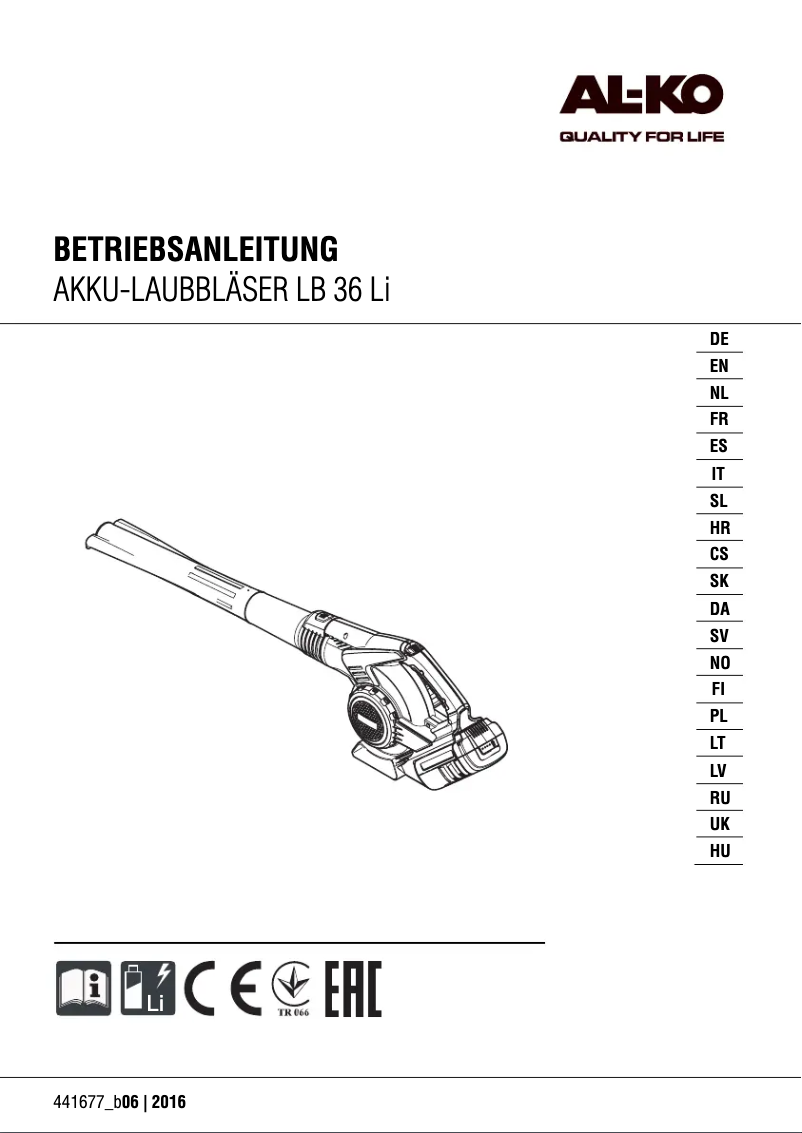 Page 1 de la notice Manuel utilisateur AL-KO Energy Flex LB 36 Li