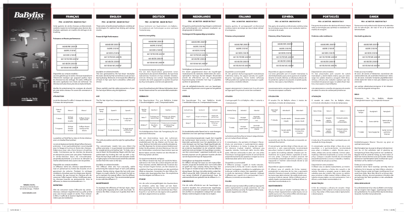 Page 1 de la notice Manuel utilisateur BaByliss Pro Light Volume 2100W