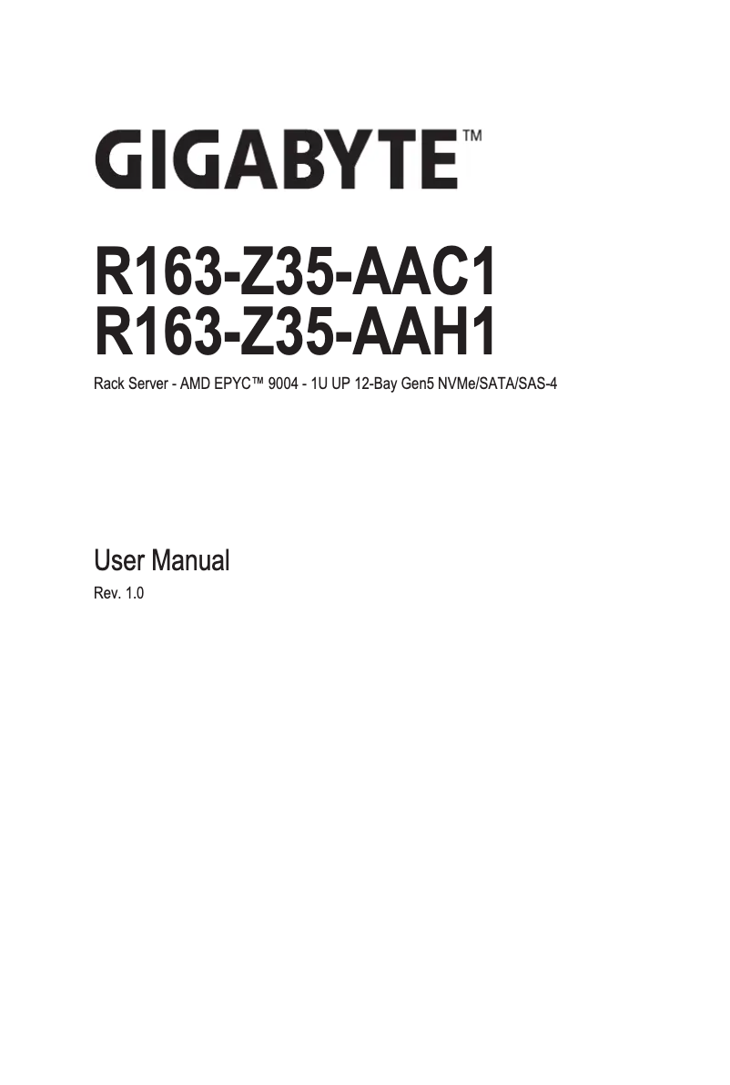 Page n°1 - Manuel utilisateur Gigabyte R163-S35