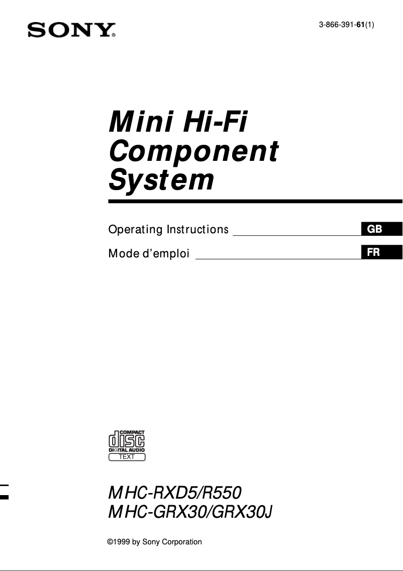 Image de la première page du manuel de l'appareil MHC-GRX30